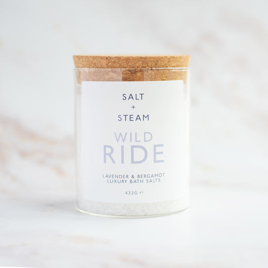 Wild Ride Bath Salts with lavender and bergamot to relax and unwind - Hideaway Home Fragrances