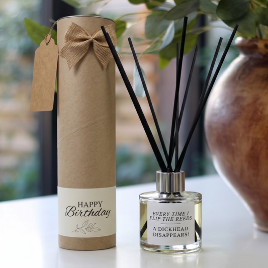 Funny sarcastic birthday candle and reed diffuser keepsake gift set ready to give - Hideaway Home Fragrances