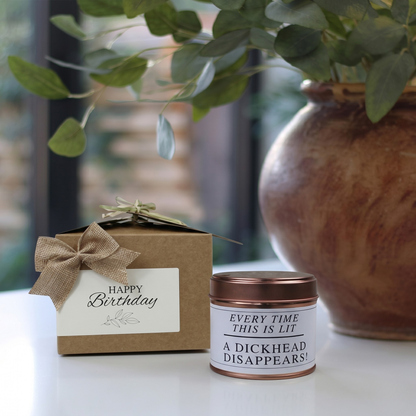 Humorous custom birthday candle gift with personalized sarcastic joke design - Hideaway Home Fragrances