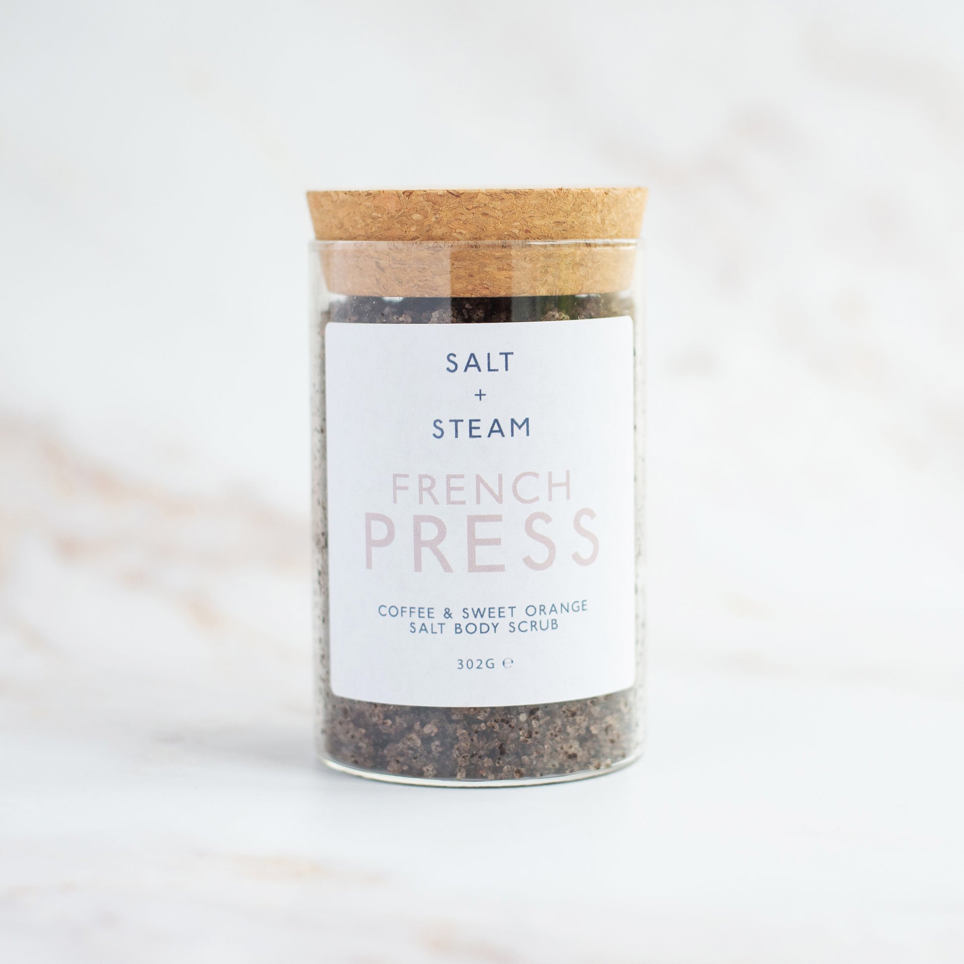 Energising French Press Body Scrub with coffee and sweet orange for soft, radiant skin - Hideaway Home Fragrances