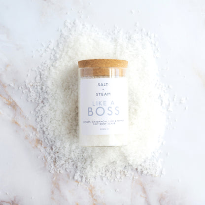 Boost your confidence with Like a Boss Essential Oil Scrub, featuring invigorating ginger, cardamom, lime, and black pepper - Hideaway Home Fragrances