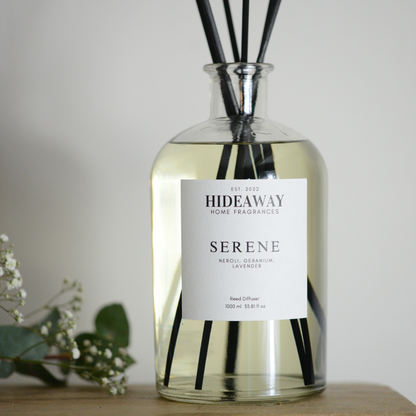 1 Litre Serene Reed Diffuser to create calm and restore balance - Hideaway Home Fragrances