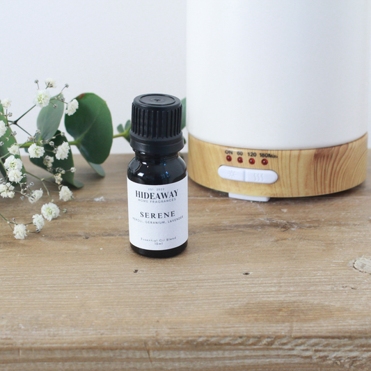 Serene Essential Oil Blend 10ml to find calm, relaxation, and balance - Hideaway Home Fragrances