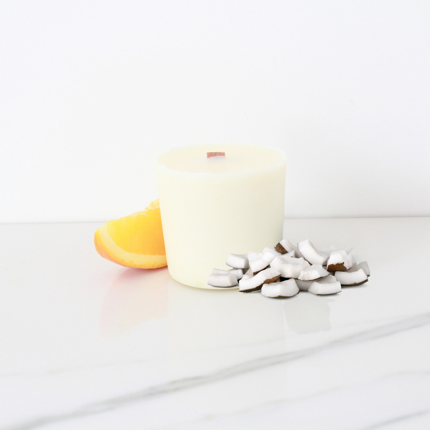 Luxury Seychelles Candle Refill blending sweet orange, creamy vanilla, and rich almond for island escape – Hideaway Home Fragrances