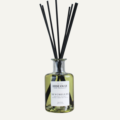 Seychelles Reed Diffuser – Citrusy Tropical Soothing Home Fragrance with Bergamot, Orange, and Coconut | Hideaway Home Fragrances
