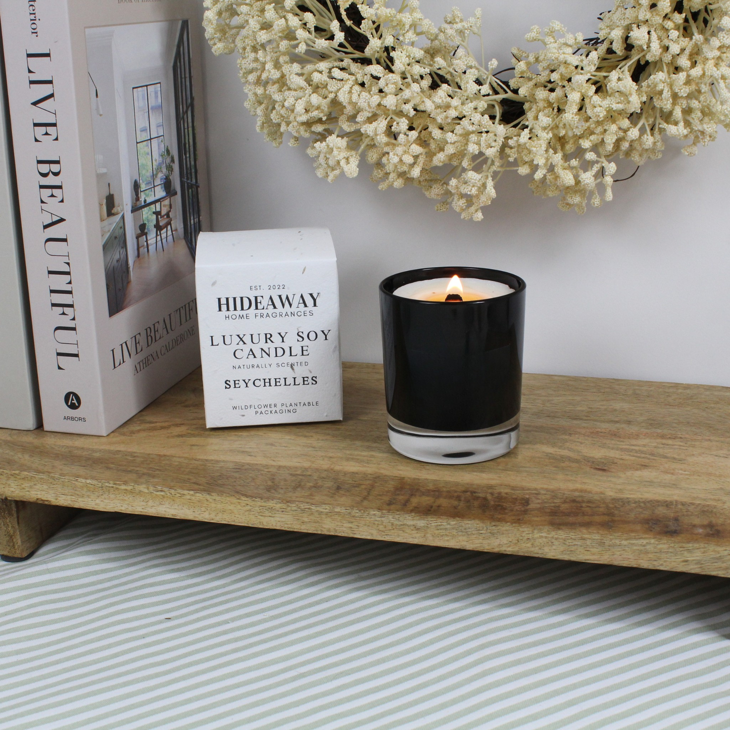 Seychelles Candle with bergamot, orange, amber, and coconut for tropical luxury – Hideaway Home Fragrances