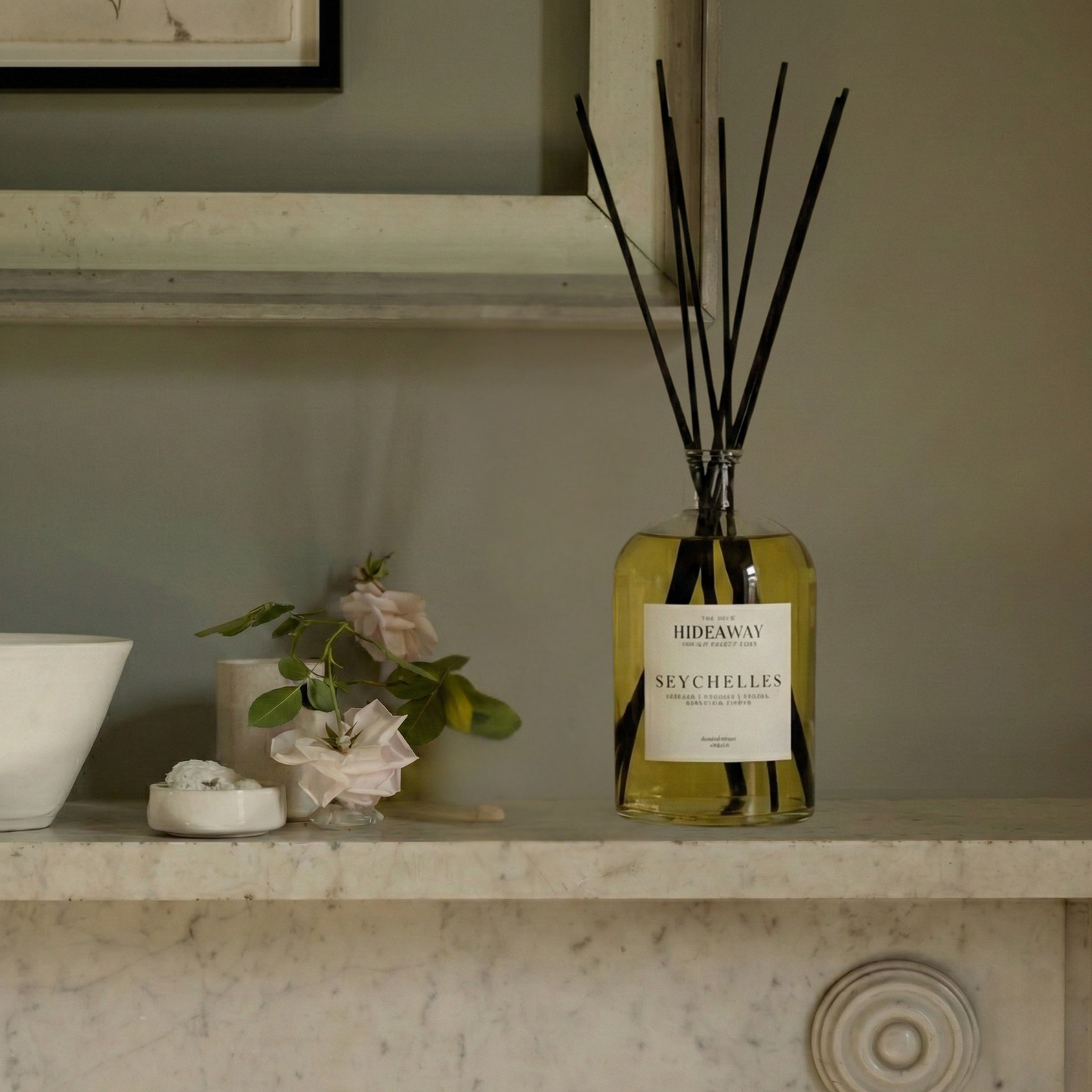 Extra large Seychelles reed diffuser 1000ml, exotic coconut and amber scent for sun-drenched interiors