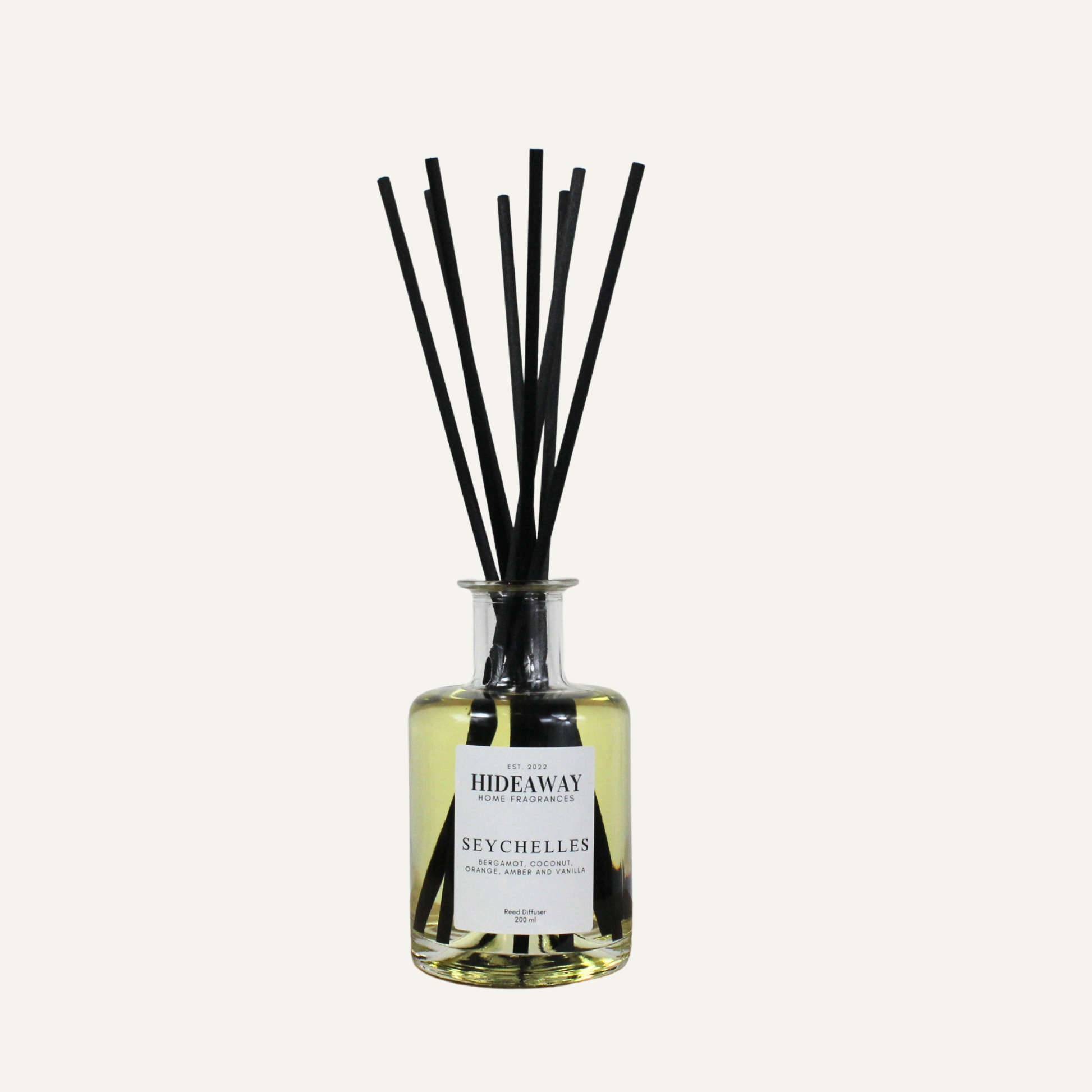 Luxury tropical reed diffuser with amber, coconut and vanilla, calming summer scent