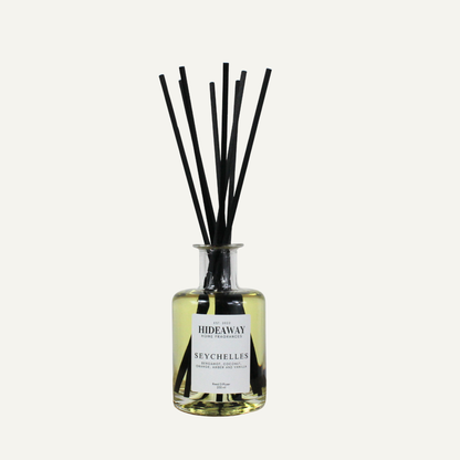 Luxury tropical reed diffuser with amber, coconut and vanilla, calming summer scent
