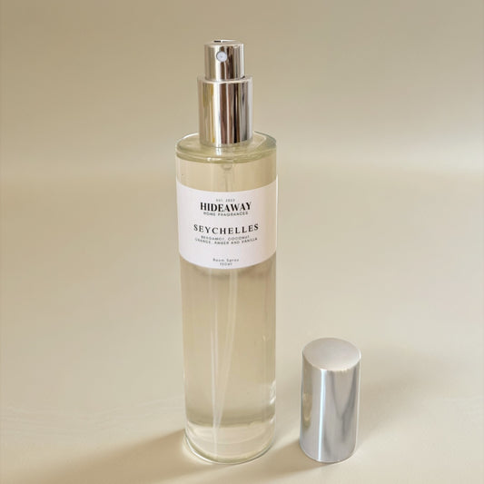Seychelles Room Spray with tropical coconut, vanilla, and citrus - Hideaway Home Fragrances