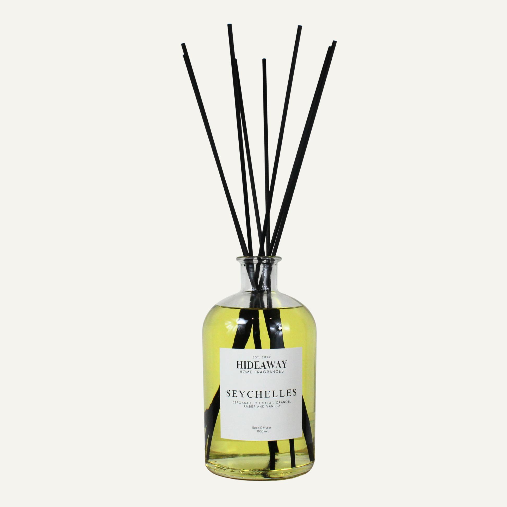 Grand scale Seychelles reed diffuser 1000ml, calming tropical aroma for spa and relaxing living spaces