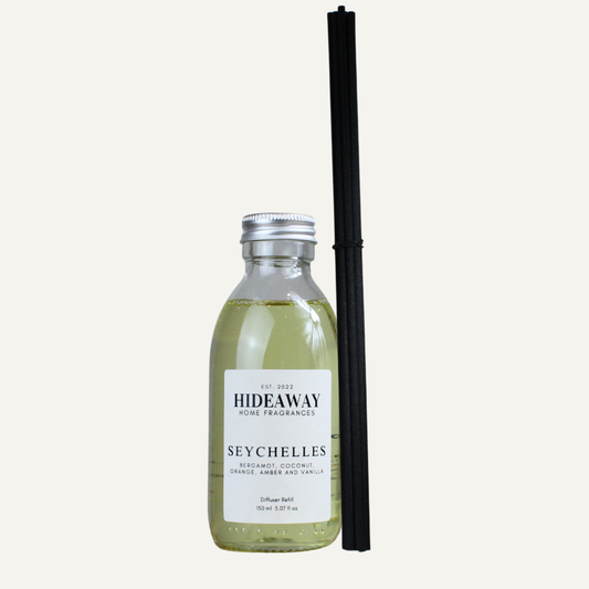 Seychelles Reed Diffuser Refill – Citrusy Tropical Soothing Home Fragrance with Bergamot, Orange, and Coconut | Hideaway Home Fragrances