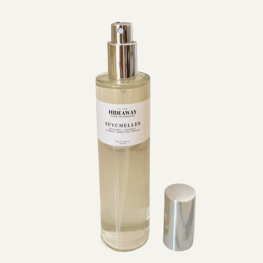 Seychelles Room Spray with tropical coconut, vanilla, and citrus - Hideaway Home Fragrances
