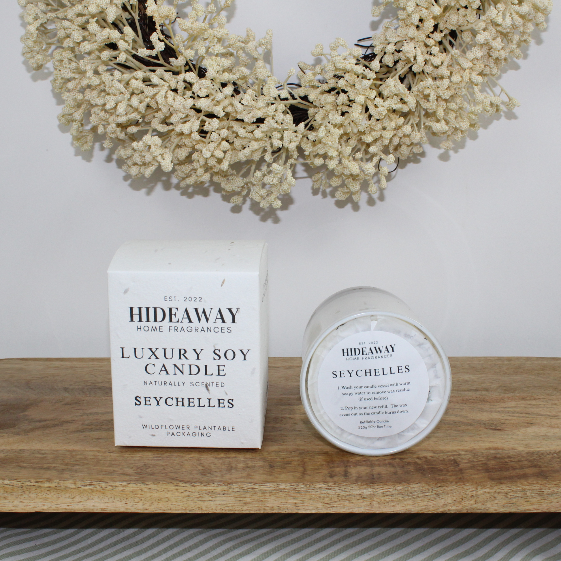 Exotic Seychelles Candle with tropical notes of coconut, vanilla, and amber for calming elegance – Hideaway Home Fragrances
