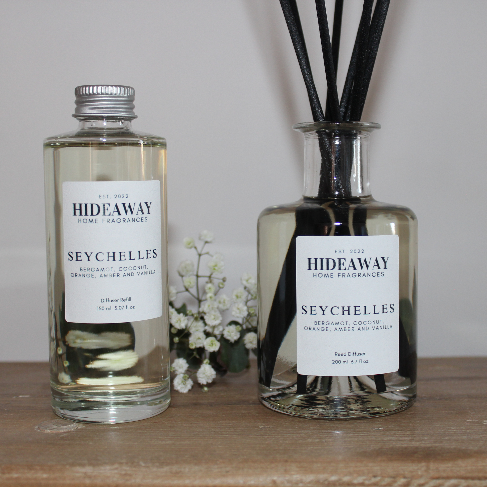 Escape to paradise with the Seychelles Reed Diffuser, featuring vibrant citrus and tropical fragrances - Hideaway Home Fragrances