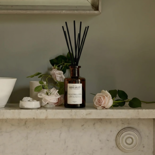 Seychelles amber reed diffuser, exotic coconut and bergamot spa inspired home fragrance