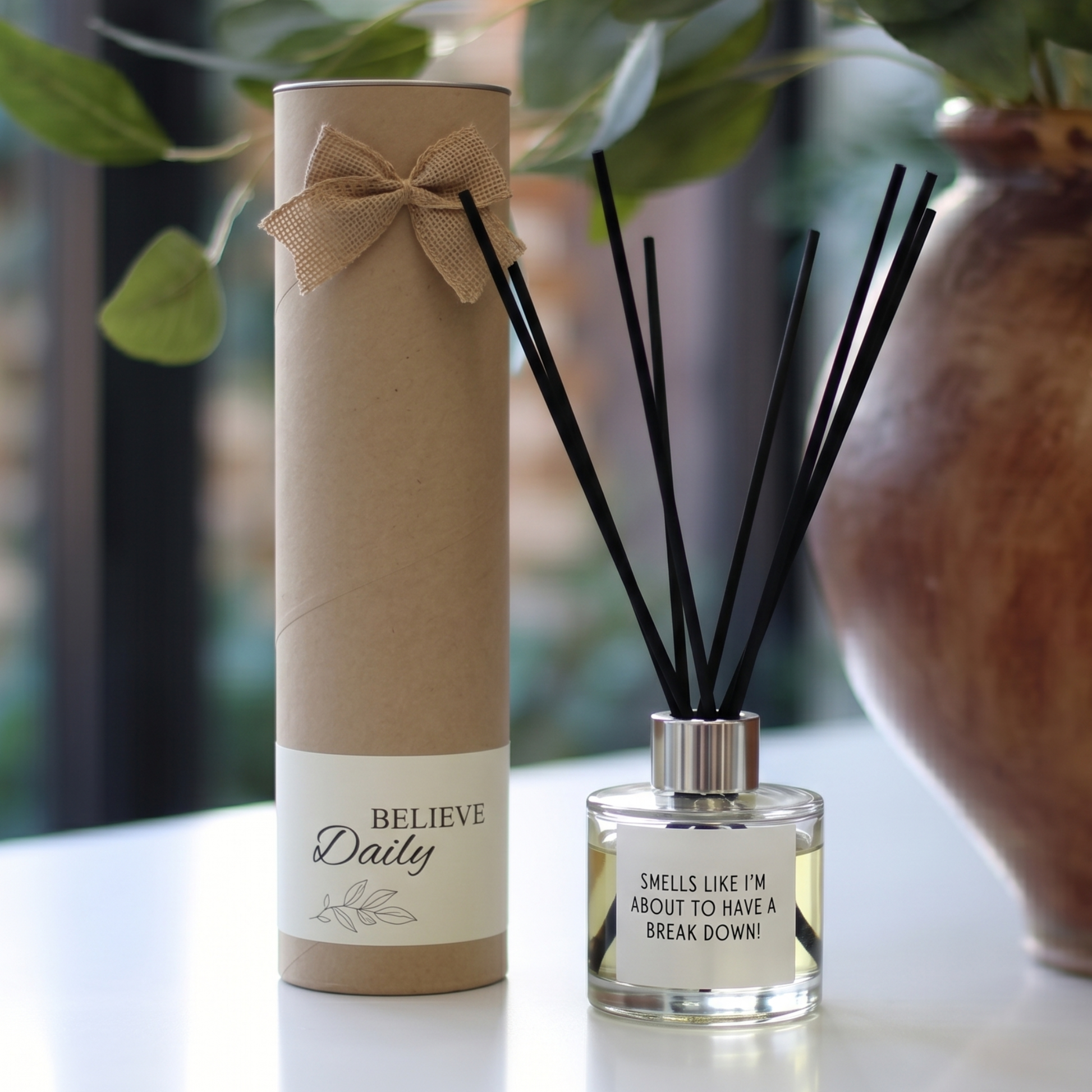 Personalised "Smells Like A Breakdown" funny candle and luxury reed diffuser keepsake gift set, beautifully packaged and ready to gift by Hideaway Home Fragrances.