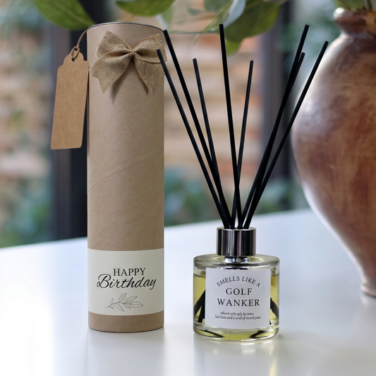 Funny golf birthday candle and reed diffuser keepsake gift set ready to give - Hideaway Home Fragrances