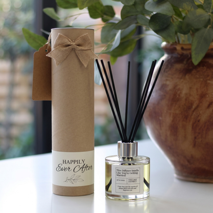 Funny "Smells Like You're Getting Married" engagement gift set featuring a luxury scented candle and matching reed diffuser – Hideaway Home Fragrances