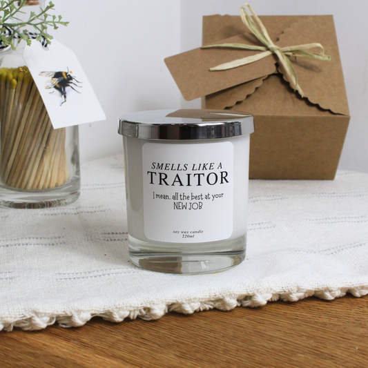 Smells Like a Traitor Personalised New Job Candle – Funny Farewell Gift by Hideaway Home Fragrances