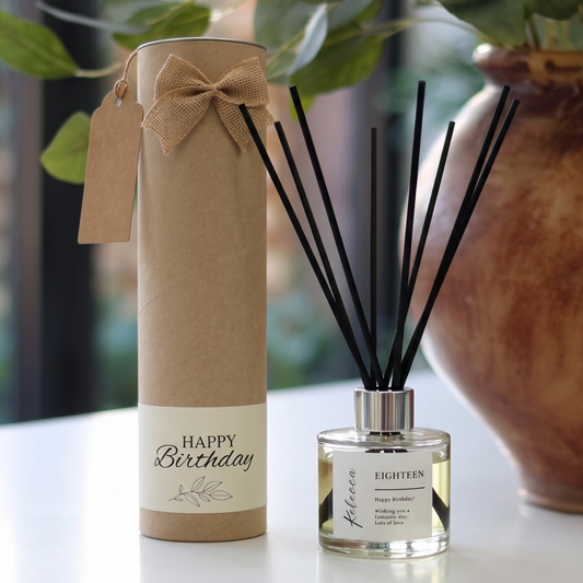 Personalised milestone birthday candle and reed diffuser keepsake gift set ready to give - Hideaway Home Fragrances