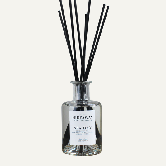 Spa Day Reed Diffuser – Fresh Herbal Calming Home Fragrance with Pine, Eucalyptus, and Sea Salt | Hideaway Home Fragrances