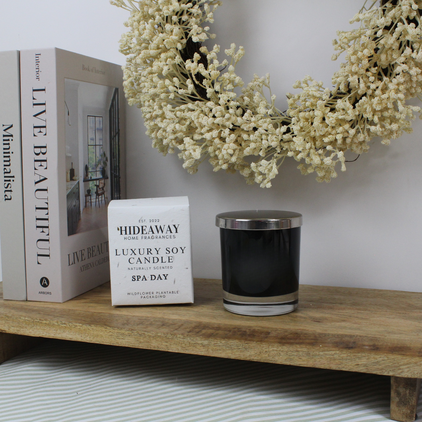 Refined Spa Day Candle with crisp sea salt and herbal notes for relaxation – Hideaway Home Fragrances