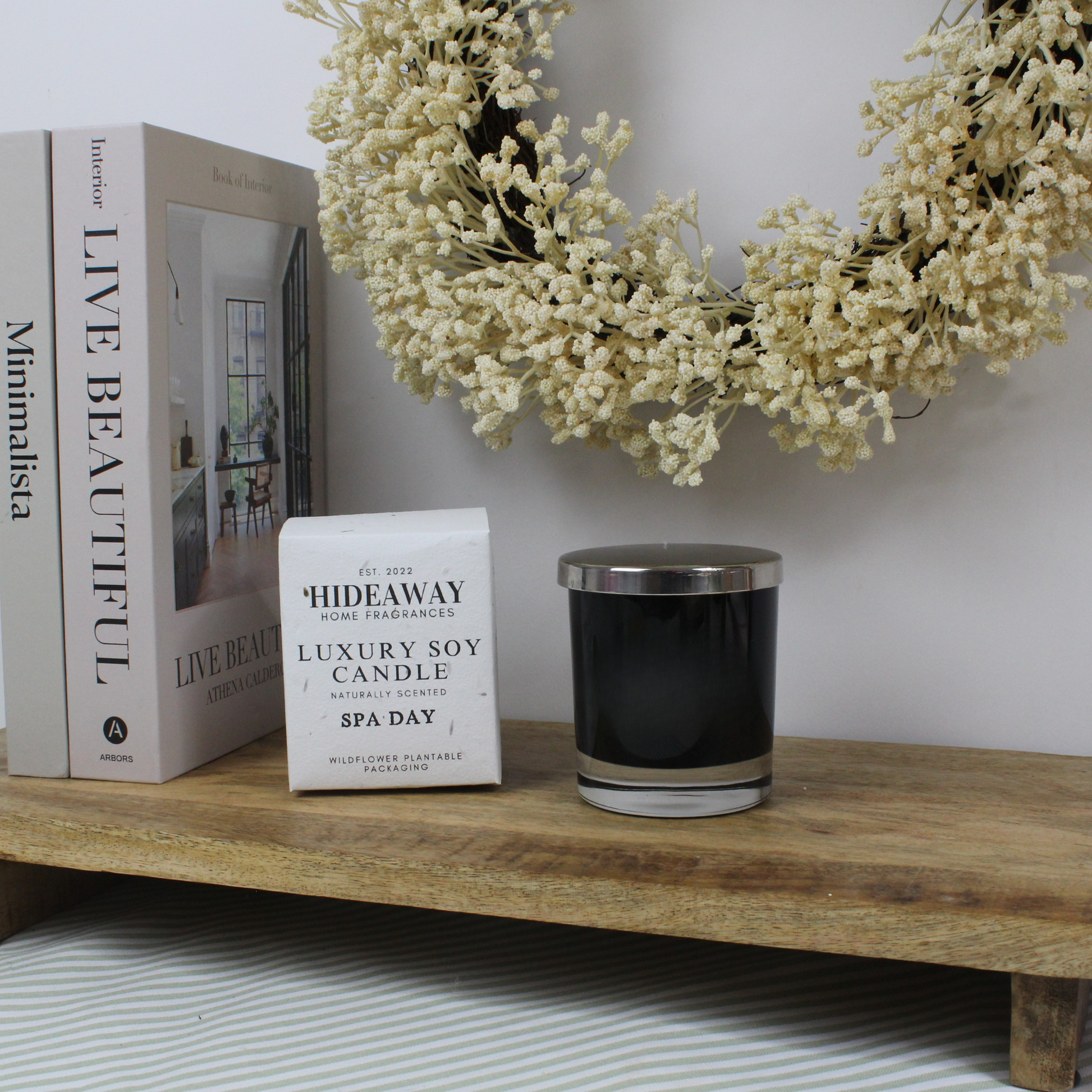 Refined Spa Day Candle with crisp sea salt and herbal notes for relaxation – Hideaway Home Fragrances