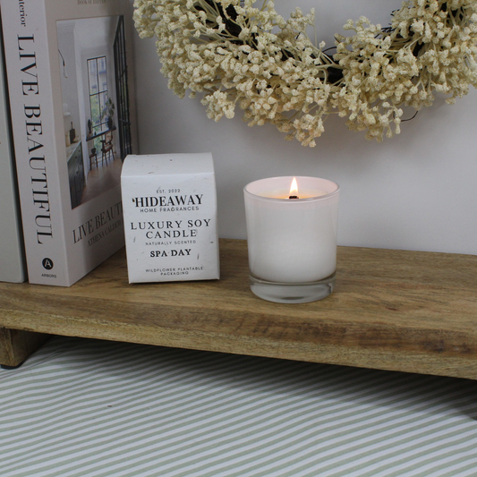 Spa Day Candle with refreshing pine, eucalyptus, thyme, and sea salt for coastal calm – Hideaway Home Fragrances