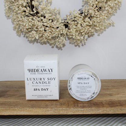 Luxury Spa Day soy wax candle inspired by sea air and spa-like rejuvenation – Hideaway Home Fragrances