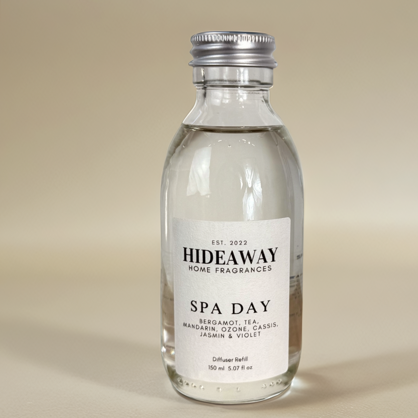 Spa Day Reed Diffuser Refill with pine, eucalyptus, thyme, sea salt, and floral notes – fresh, herbal, and calming scent – Hideaway Home Fragrances
