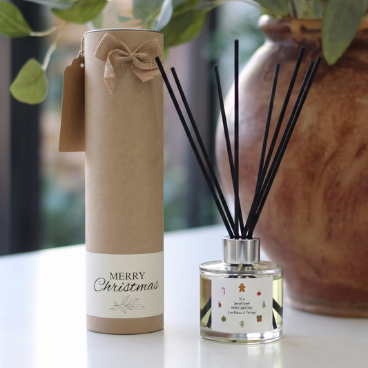 Personalised couple christmas candle and reed diffuser keepsake gift set ready to give - Hideaway Home Fragrances