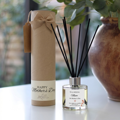 Personalised "Special Mum" Mother's Day candle and luxury reed diffuser keepsake gift set, beautifully packaged and ready to gift by Hideaway Home Fragrances.