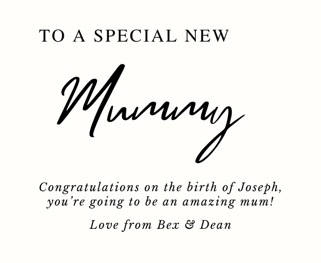Luxury personalized new mother postpartum pamper gift set with a sentimental special new mum tribute candle and reed diffuser, elegantly boxed by Hideaway Home Fragrances.