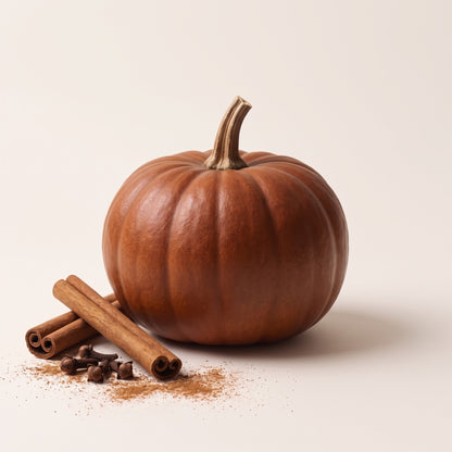 Fragrance note graphic for Pumpkin Spice featuring sweet pumpkin, cozy autumn spices - Hideaway Home Fragrances