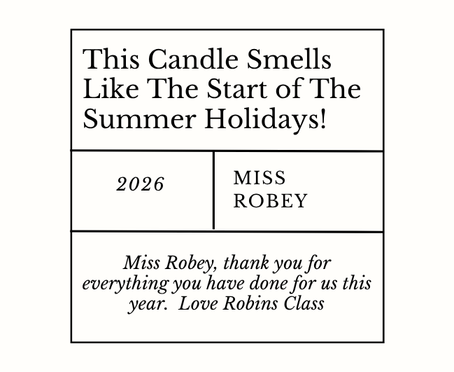 Premium personalized school leaving summer holiday thank you hamper with a relaxing custom teacher break tribute candle and reed diffuser, elegantly boxed by Hideaway Home Fragrances.