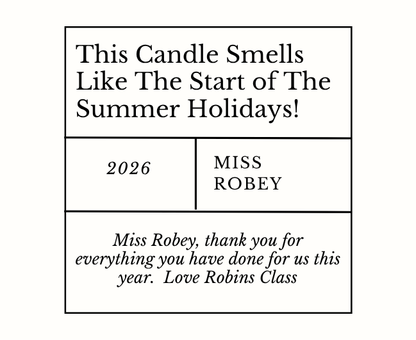 Premium personalized school leaving summer holiday thank you hamper with a relaxing custom teacher break tribute candle and reed diffuser, elegantly boxed by Hideaway Home Fragrances.