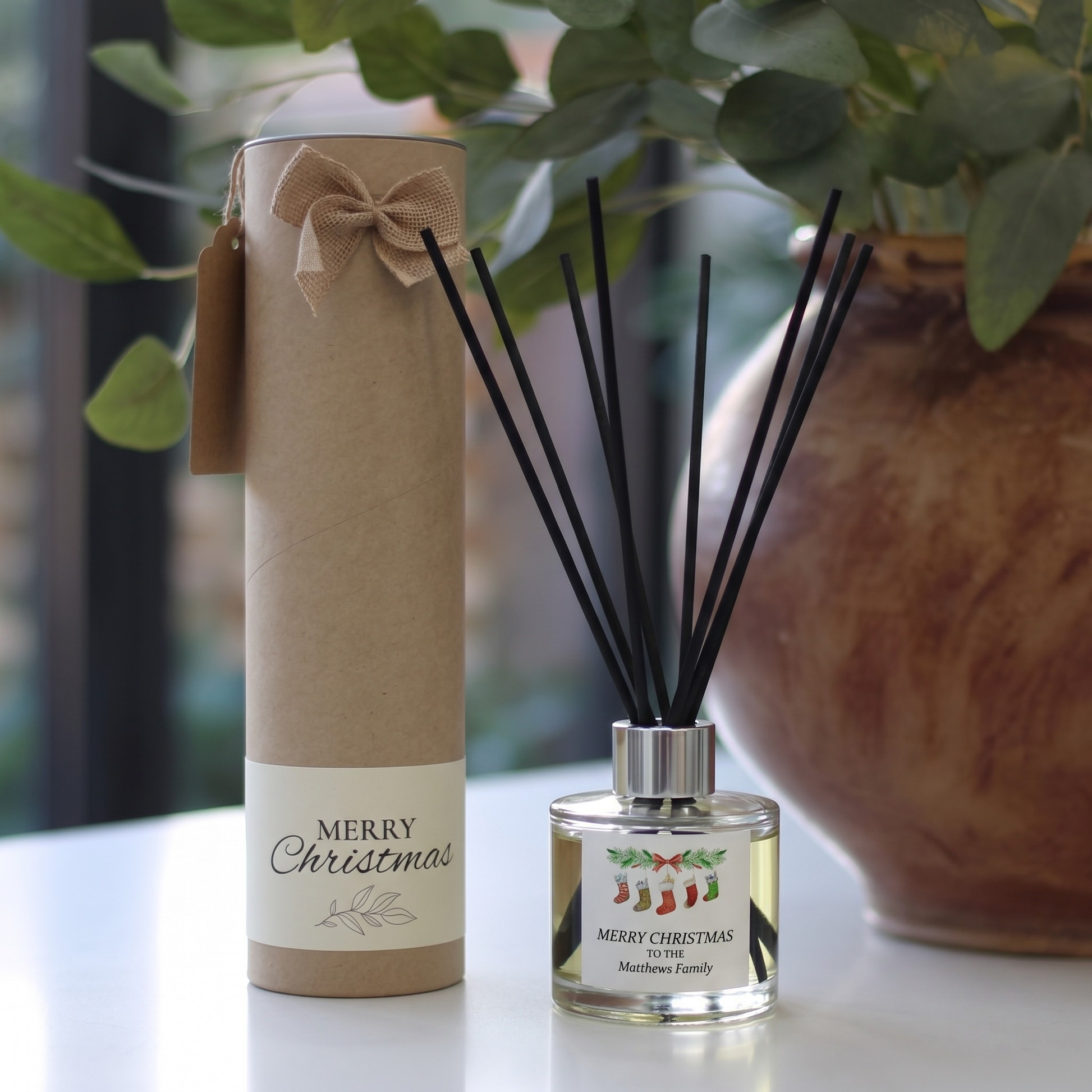 Personalised stocking family christmas candle and reed diffuser keepsake gift set ready to give - Hideaway Home Fragrances