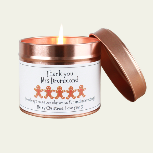 Teacher Christmas Thank you Personalised Candle Gift - Hideaway Home Fragrances