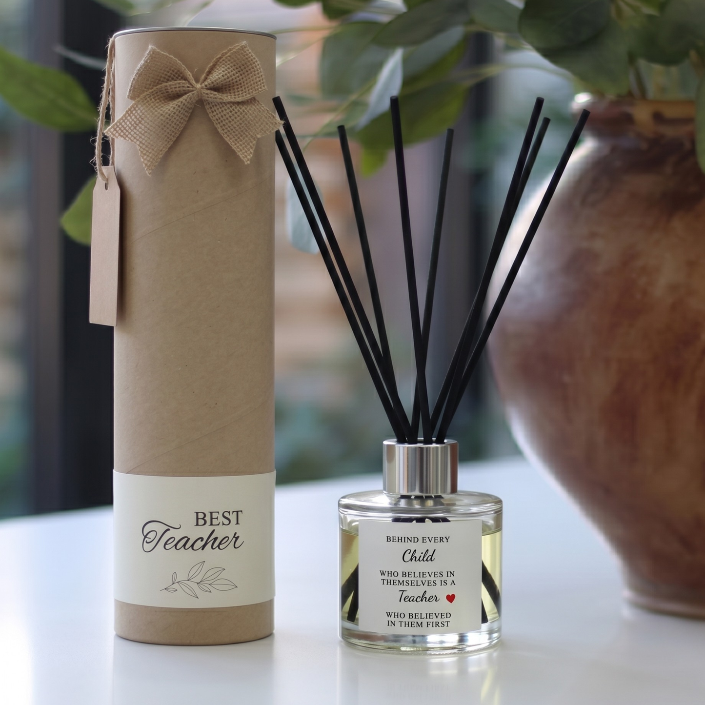 Personalized teacher appreciation gift set featuring a soy candle and reed diffuser in a luxury presentation box - Hideaway Home Fragrances