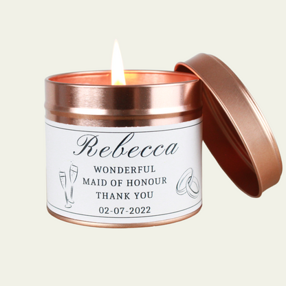 Thank You Maid of Honour Gift Personalised Candle - Hideaway Home Fragrances