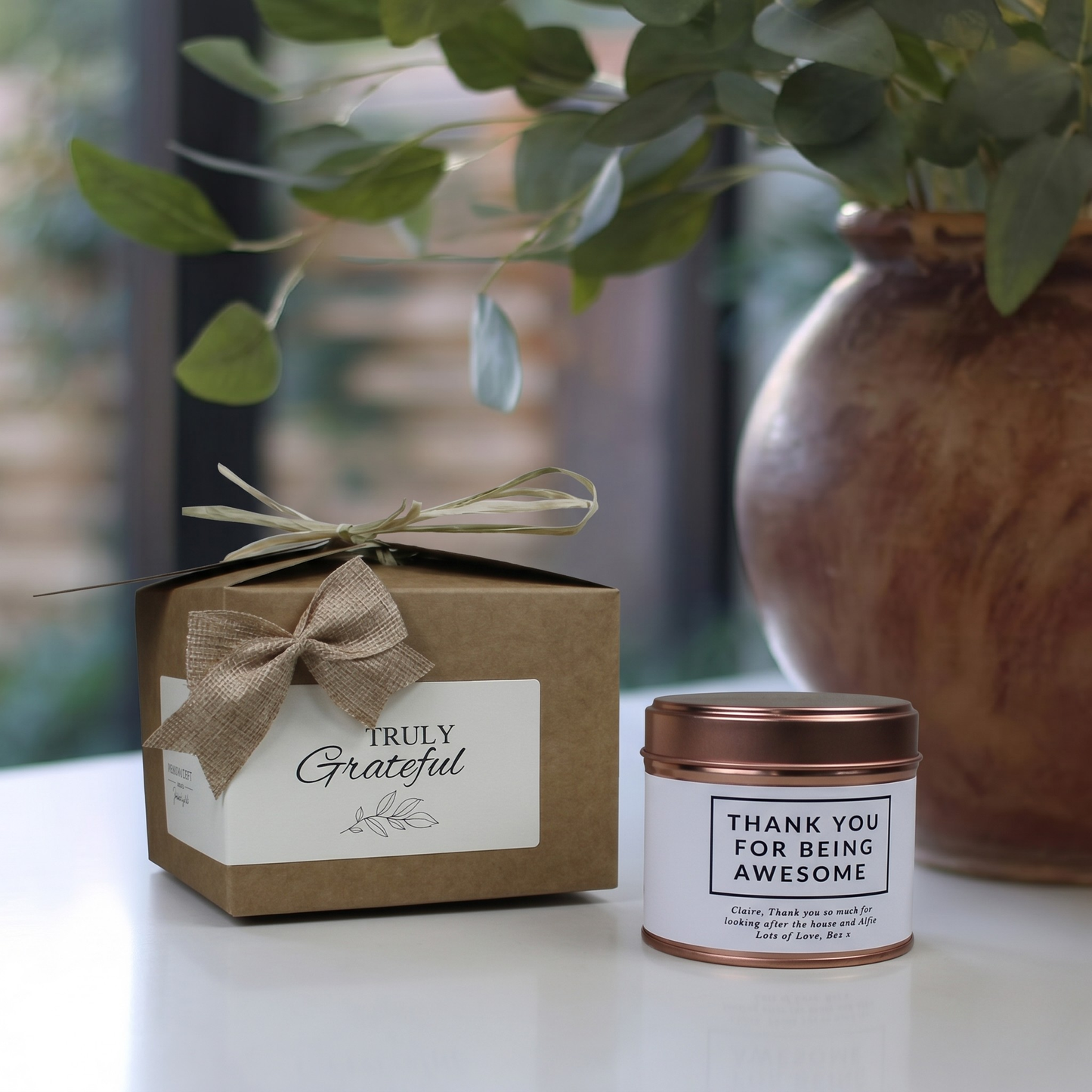Ready-to-gift appreciation keepsake box containing a custom handmade soy candle and home fragrance diffuser – Hideaway Home Fragrances
