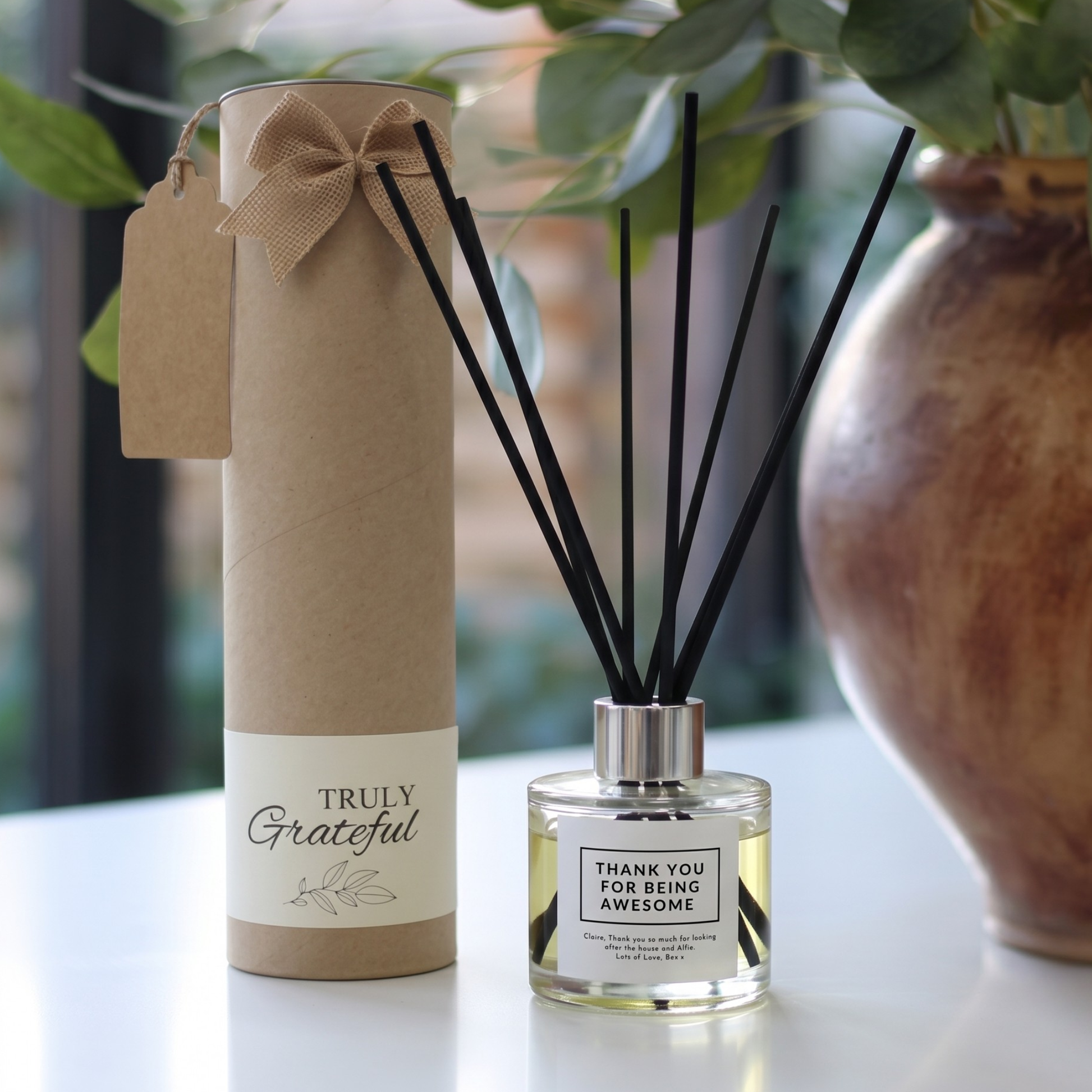Personalised "Thank You For Being Awesome" gift set featuring a luxury scented candle and reed diffuser – Hideaway Home Fragrances