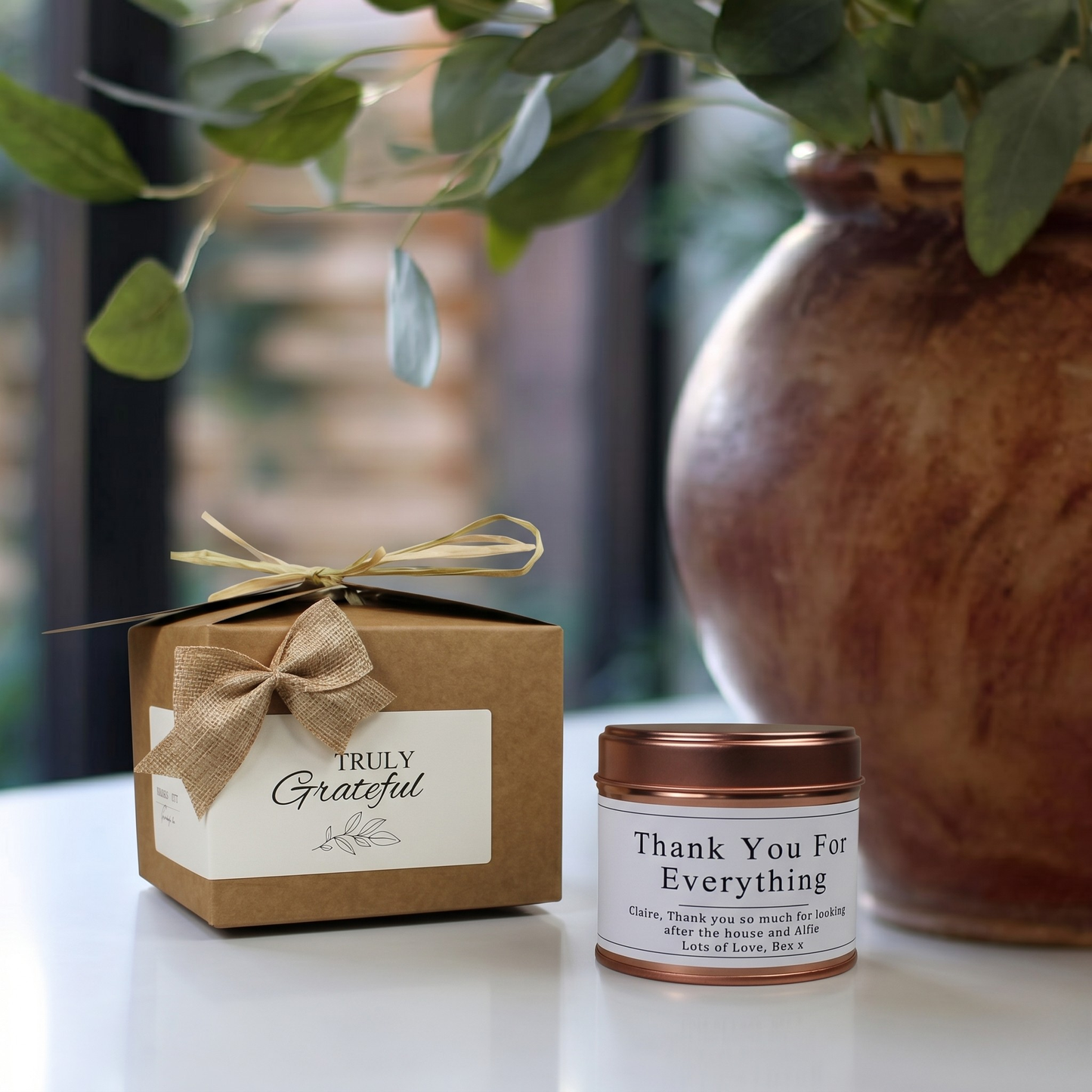 Ready-to-gift appreciation keepsake box containing a custom handmade soy candle and premium home diffuser – Hideaway Home Fragrances
