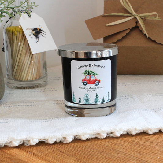 Personalised Merry Christmas candle with car and tree design to say thank you – Hideaway Home Fragrances