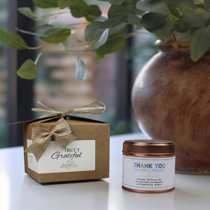 Ready-to-gift appreciation keepsake box containing a handmade soy candle and premium home diffuser – Hideaway Home Fragrances