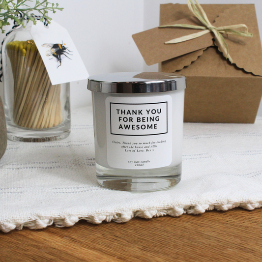 Thank You for Being Awesome Personalised Candle – Appreciation Gift by Hideaway Home Fragrances