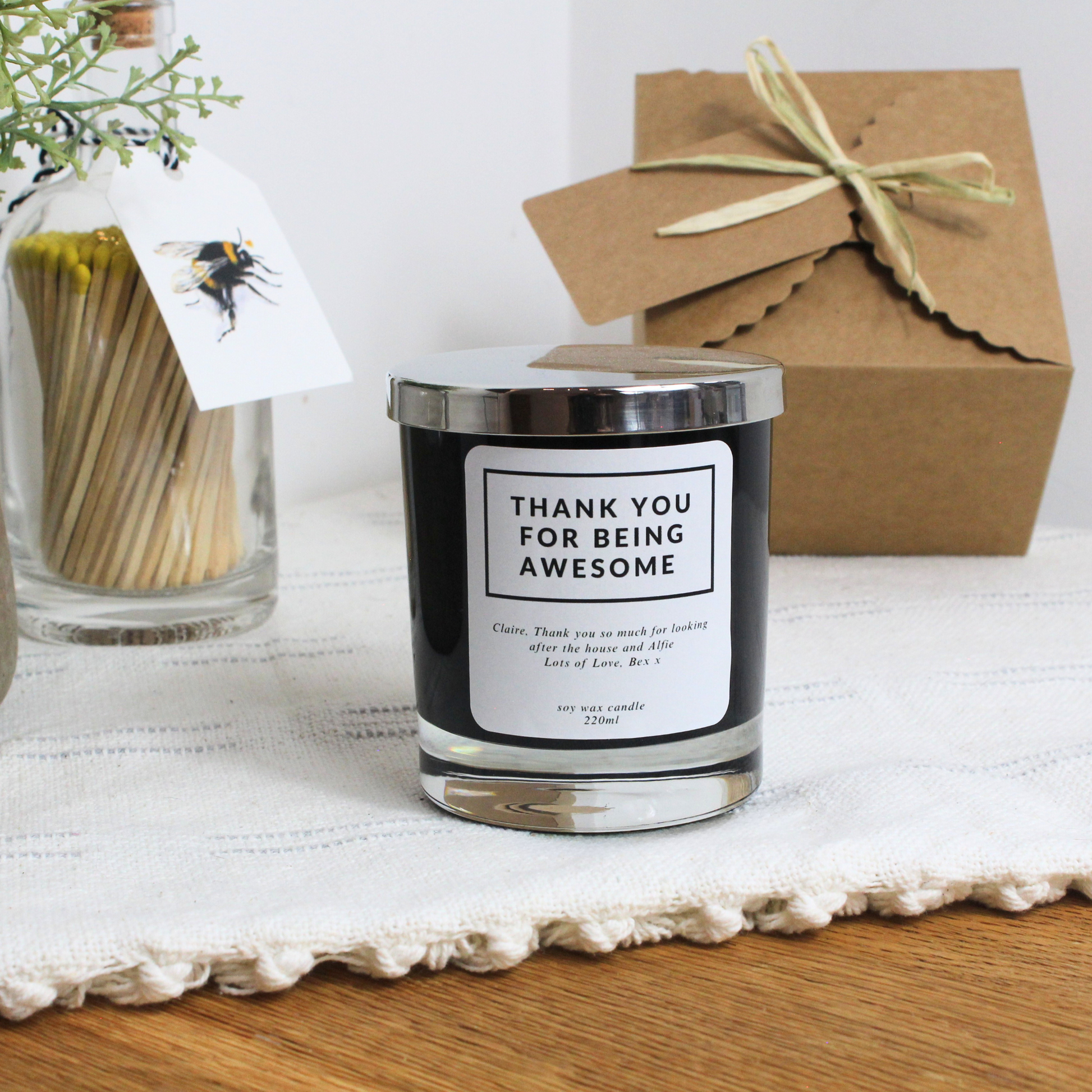 Personalised Candle to Show Gratitude – Thank You for Being Awesome Keepsake Gift - Hideaway Home Fragrances