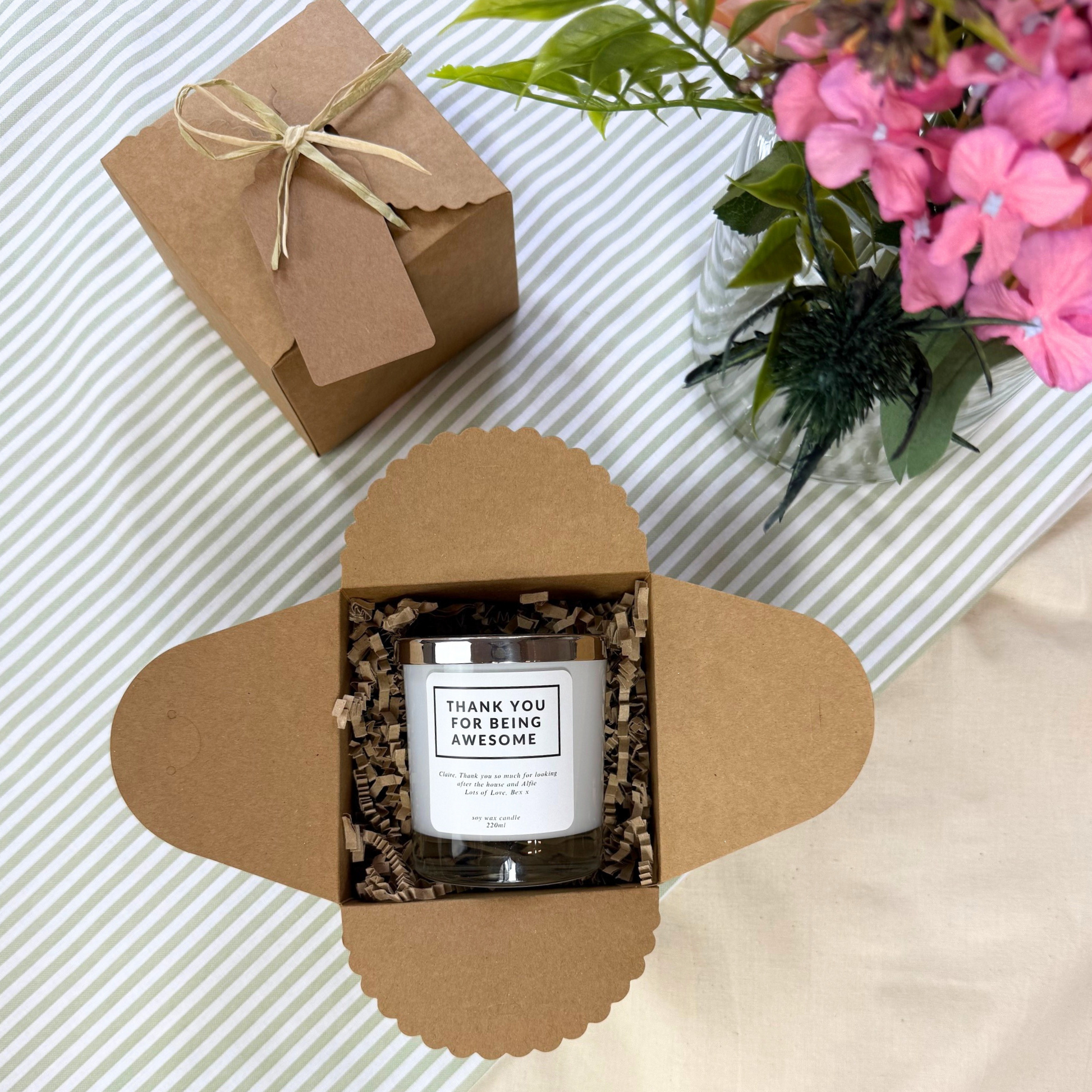Elegant Thank You Candle – Personalised Gift to Celebrate Someone Special - Hideaway Home Fragrances