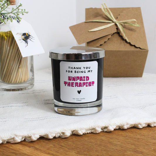 Thank You for Being My Unpaid Therapist Personalised Candle Gift for Friend or Family – Hideaway Home Fragrances